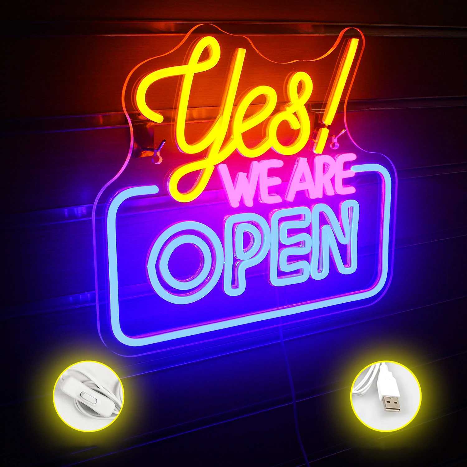 Yes We Are Open Neon Signs For Wall Decor Business LED Lights Room Decoration For Bar Shop Coffee Salon Hotel Store 5/12V Lamp XJ250626