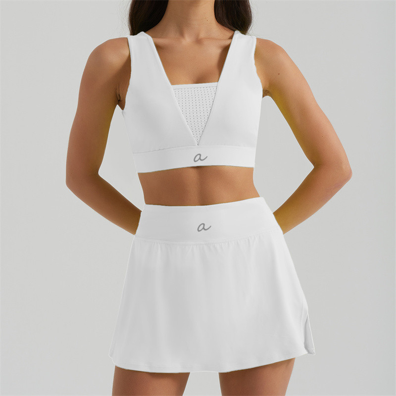 627KK Yoga Skirt Set Women Two Pieces Tank Tennis Skirts Suit Gym Sets V Neck Sports Two Piece Fitness Workout Sports Tracksuit BFA4020+BFS3020