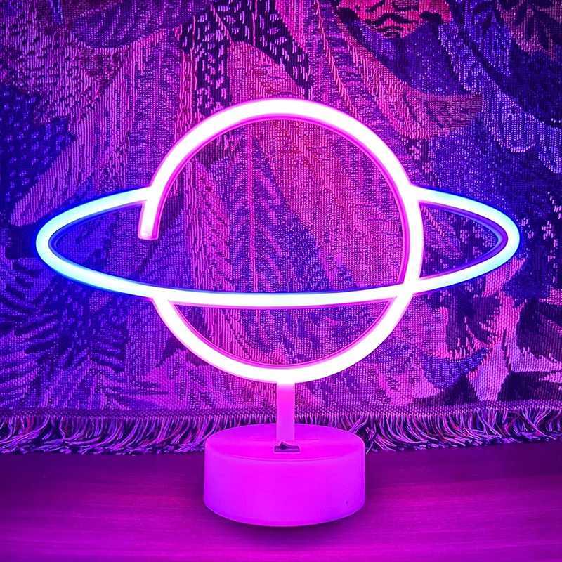 Pink Blue Planet neon sign Light USB/ battery dual purpose LED Lamp for Birthday Wedding Party Wall Camping Summer Home decor XJ250626