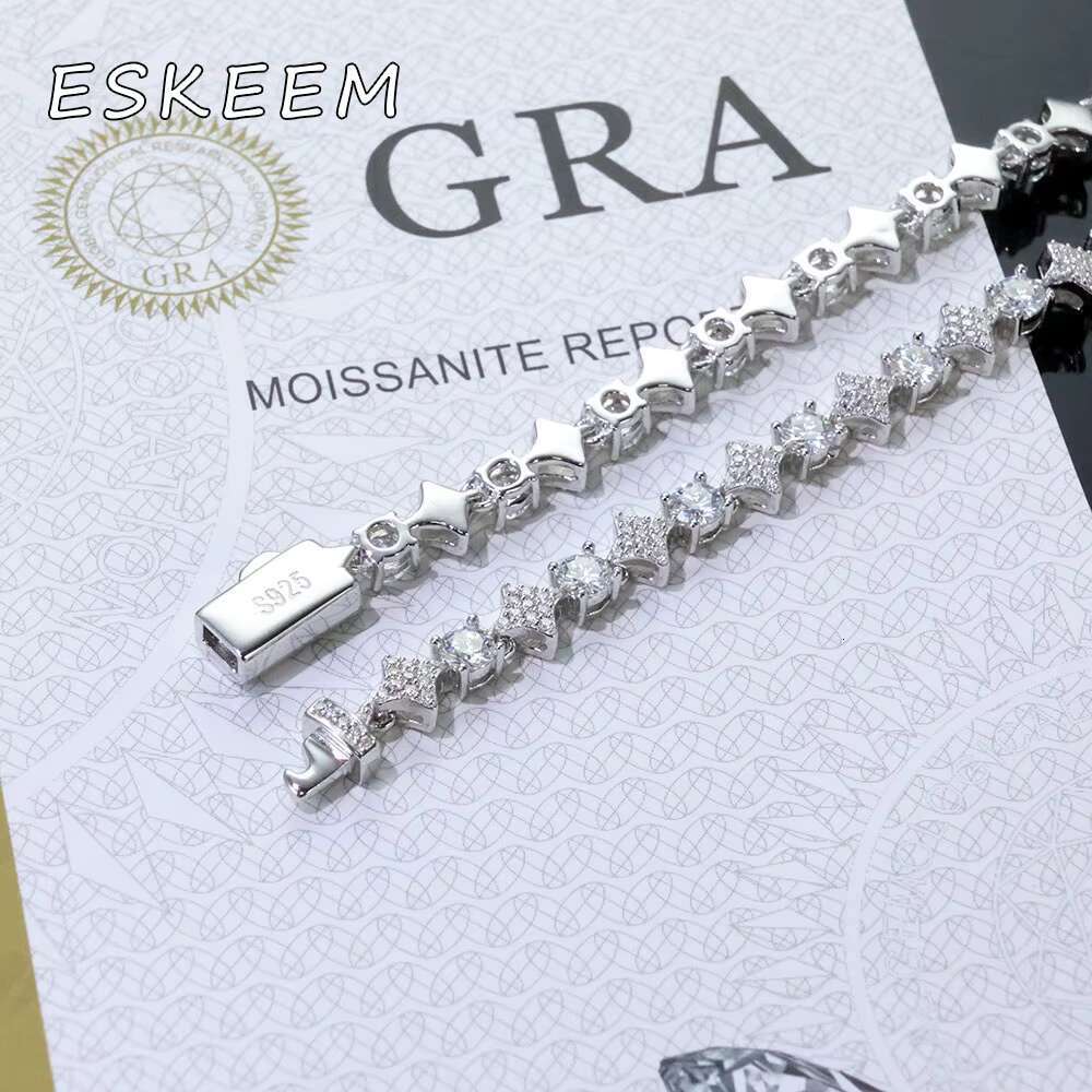 6mm Iced Out Moissanite Tennis Bracelet Star Design 925 Silver White Gold Plated Charm Chain Fine Jewelry Gift for Women