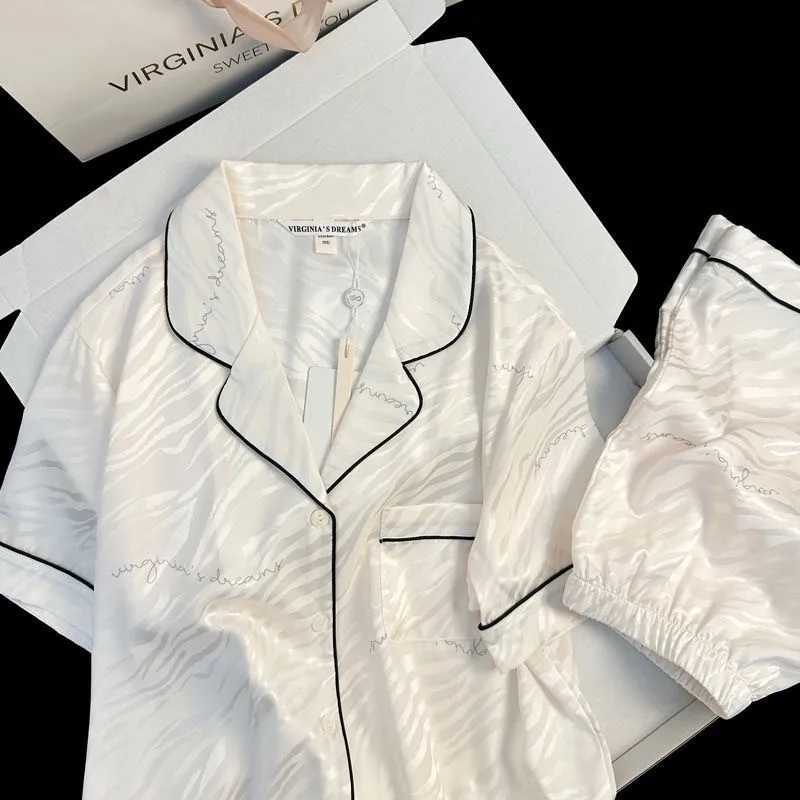 Women Sleepwear Ice Silk Girl Home Wear Cardigan Floral Sweet 2PCS Set Ladies Short Sleeve Shorts Student Pajamas M L Nightwear l250627