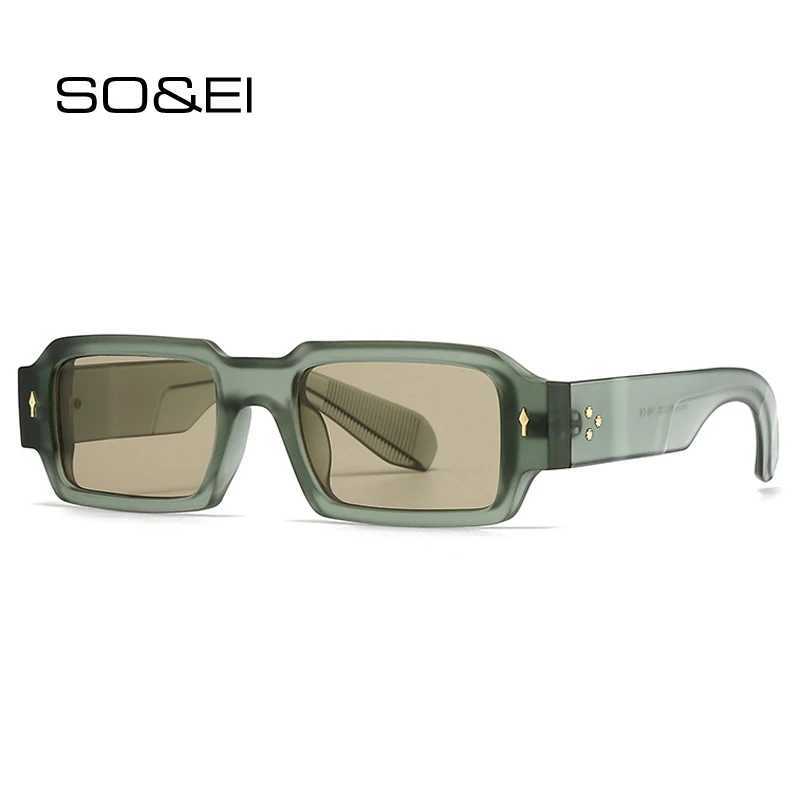 SO EI Ins Popular Fashion Square Women Rivets Sunglasses Vintage Punk Men Trending Shades UV400 Blue Green Sun Glasses U250627