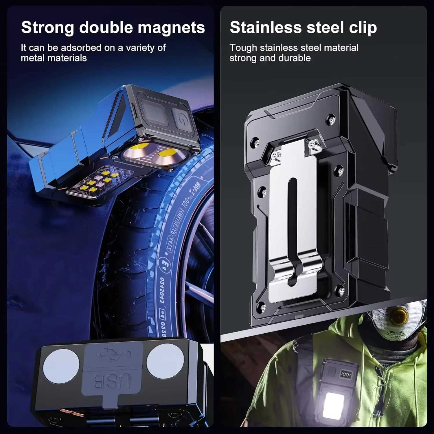 Mini Portable LED COB Flashlight Adjustable Rotatable Magnetic Torch USB Rechargeable Outdoor Torch Camping Emergency Lantern W250701