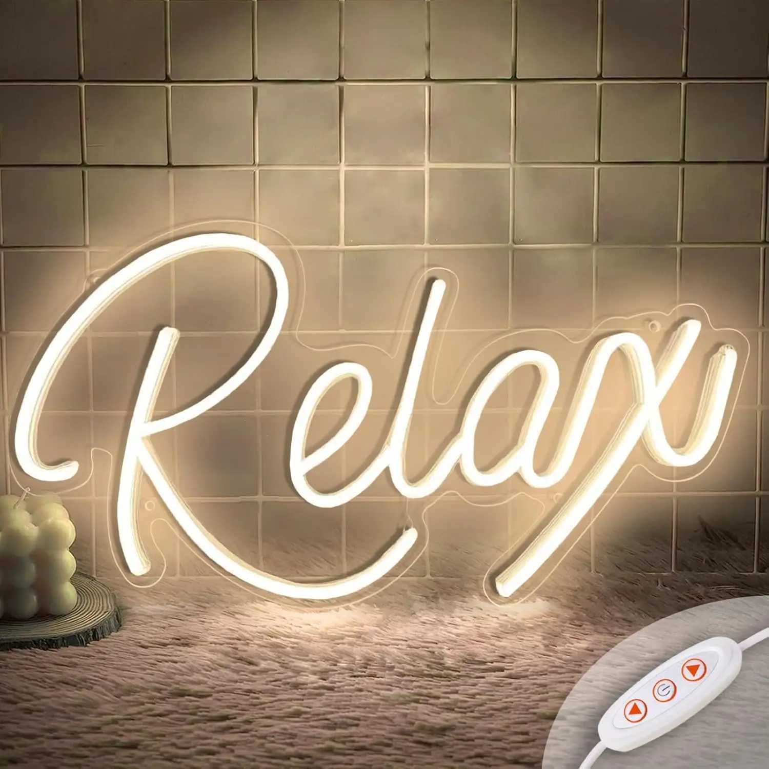 Relax Neon Sign LED Neon Sign Light for Wall Decor Letters USB Powered Dimmable Night Light for Bedroom Birthday Party Gift XJ250626