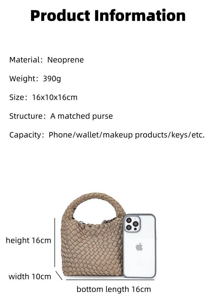 Neoprene Weave For Women Ladies Chain Crossbody Handbag Trendy Shoulder Bucket Bag Top-Handle Tote Hobo Satchel With Purse