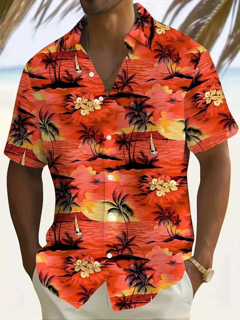 Outdoor Shirt Short Sleeve Summer Beach Wind Casual Tops Shirt Landscape Printed Pattern Large OverSize Loose Mens Clothing W250627