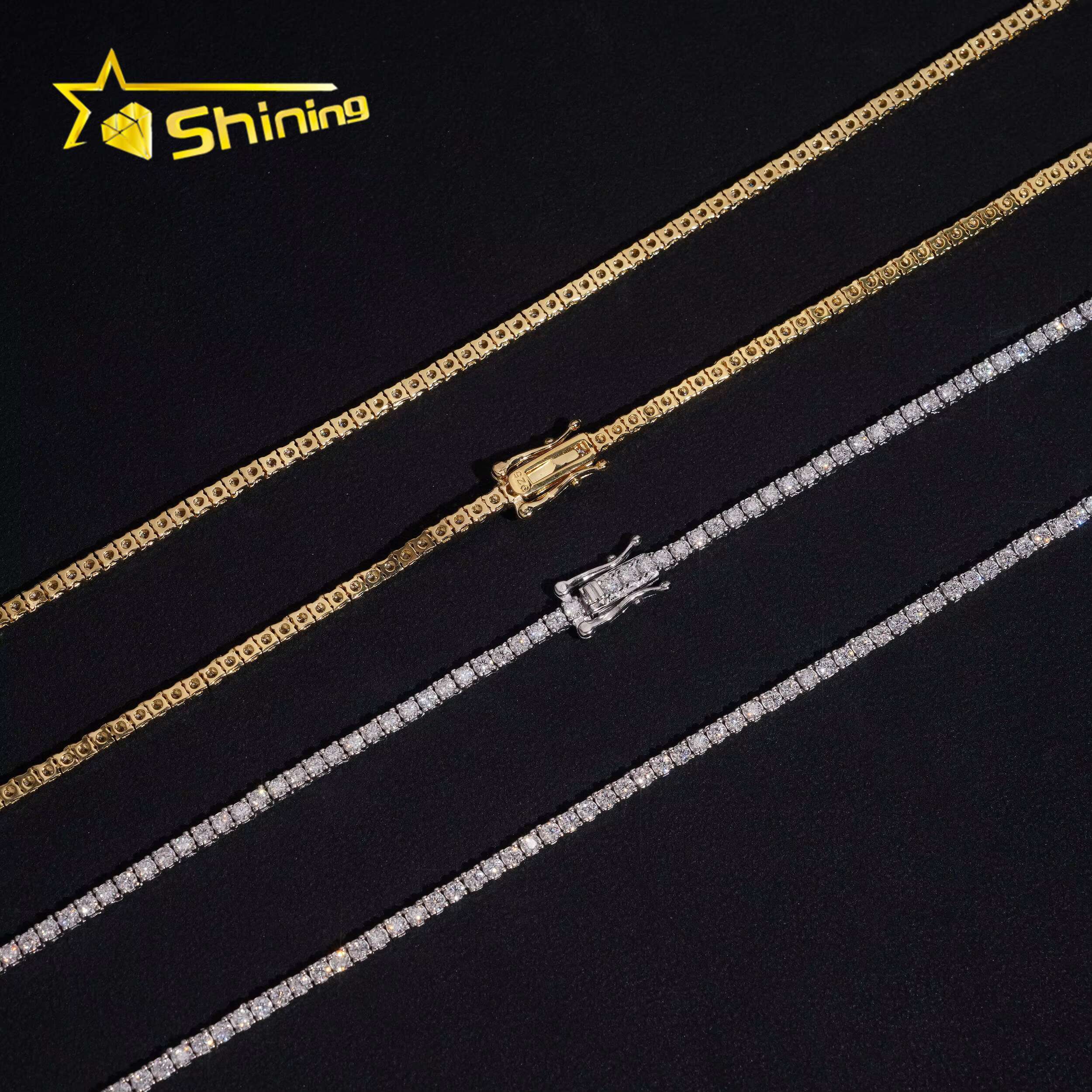 USA Warehouse Local Stock 2mm 3mm Tennis Chain 925 Solid Silver Hip Hop Iced Out GRA Moissanite Diamond Sparkling Tennis Chain