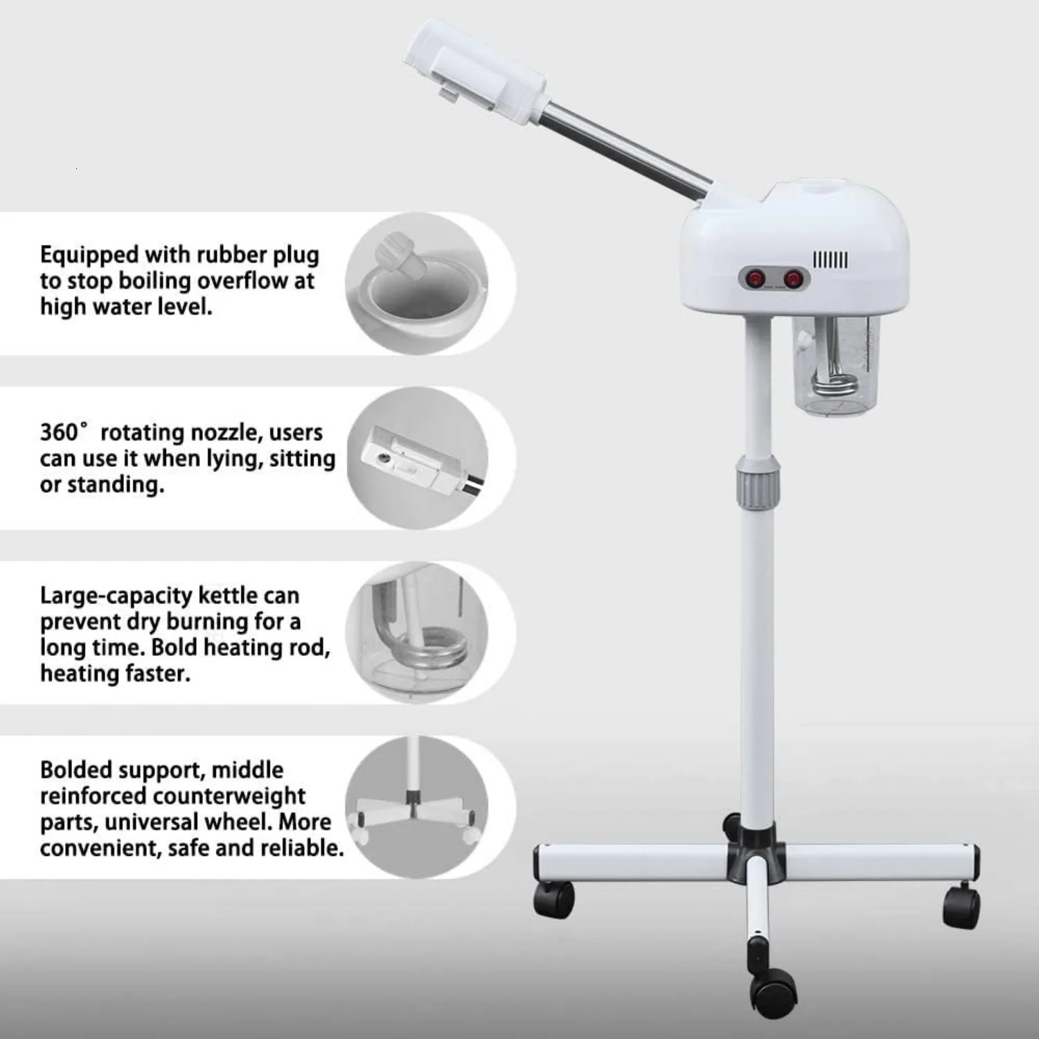 Professional Facial Steamer for Beauty Salon Home Steam Machine with 360 Degree Rotating Nozzle for Cleansing Skin Unclogs Pores 250624