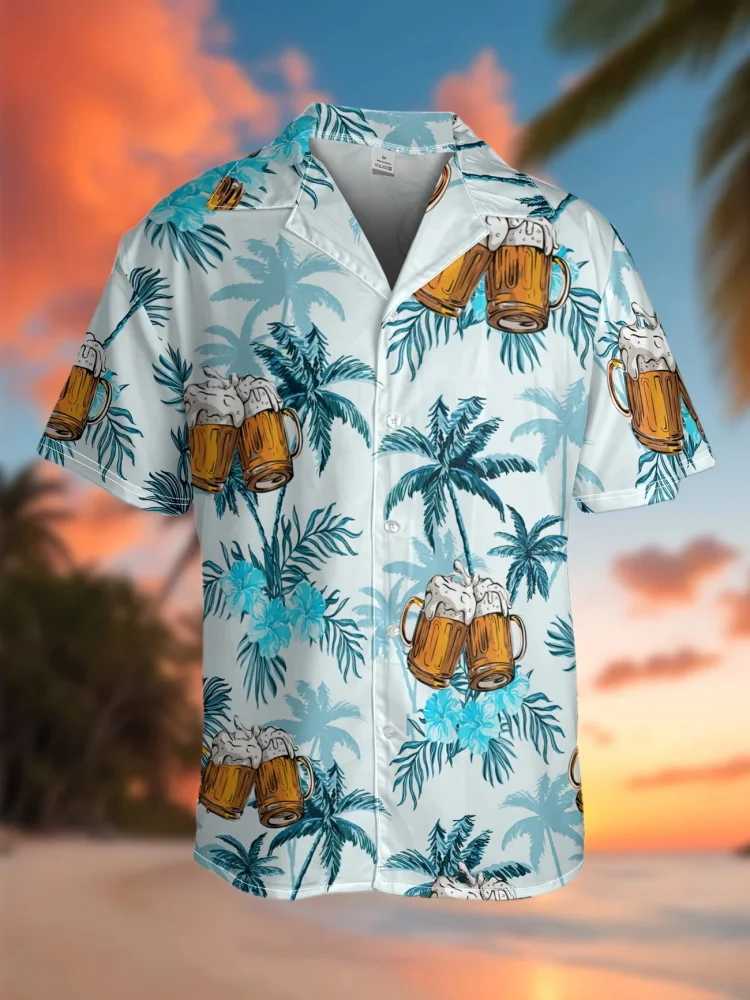 Mens Short-sleeved Shirt With Black And White Gradient Beach Print Single-breasted Shirt For Beach Vacation And Casual Wear W250627