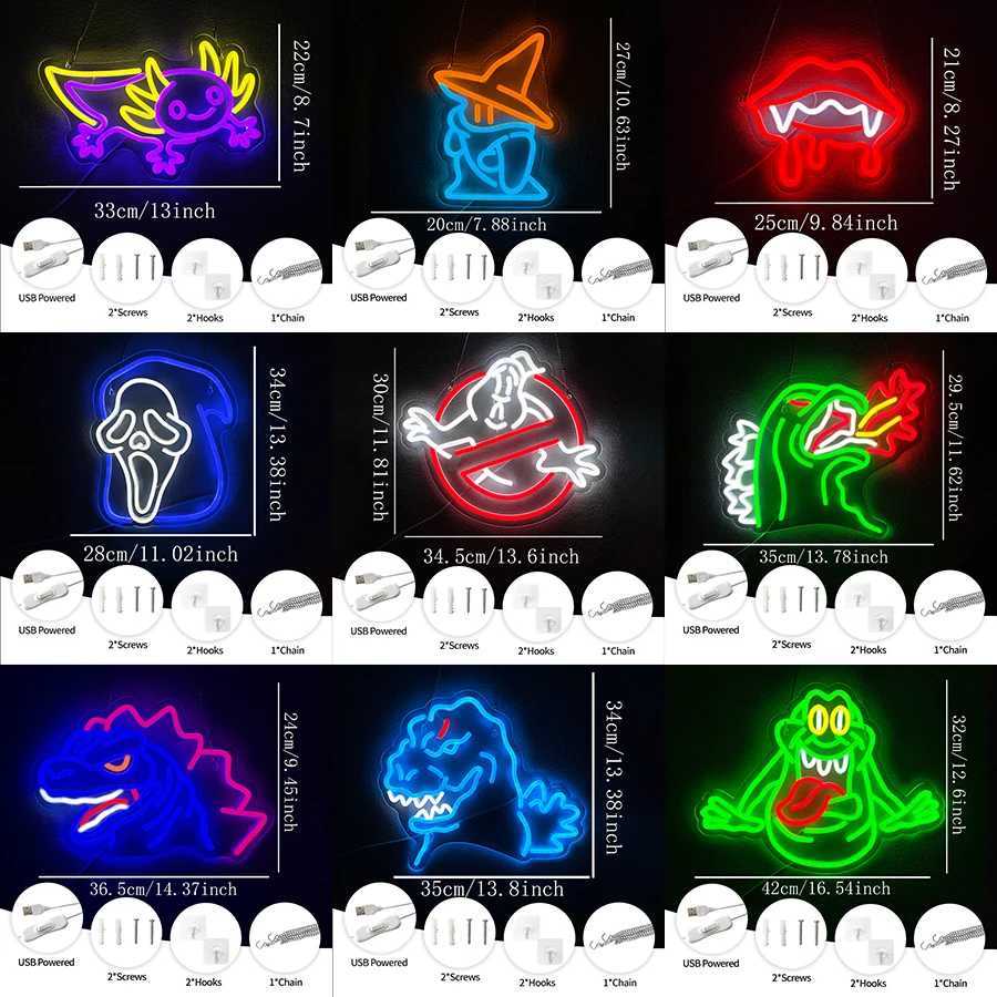 Ghostbusters Neon Sign for Wall Decor LED Dinosaur Neon Light Monster LED Sign Ghost Decor for Party Bedroom Bar Man Cave XJ250626