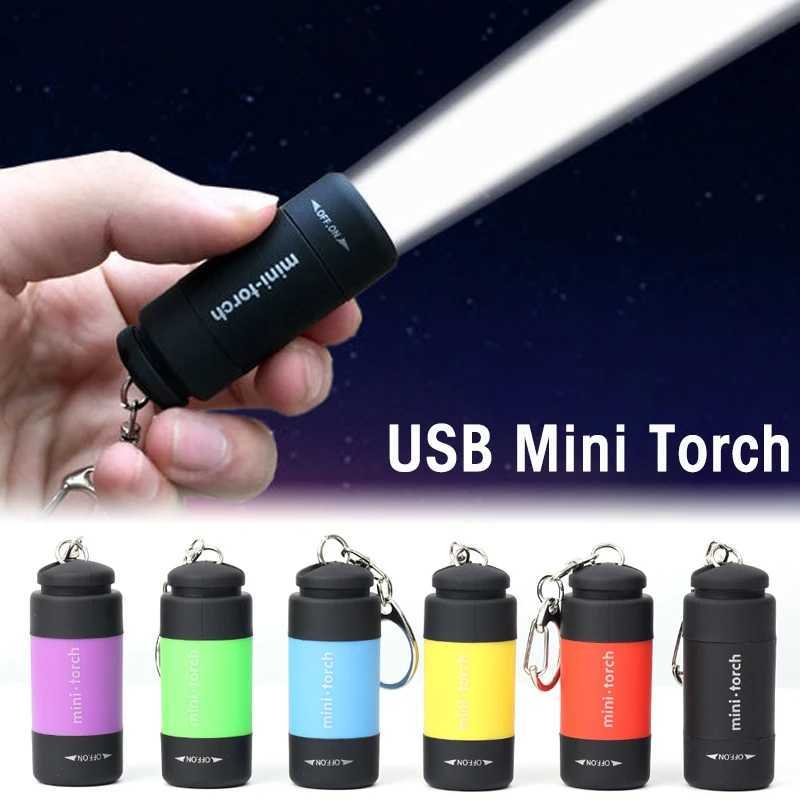 Mini Torch LED Rechargeable Flashlight Portable Keychain Rotary Switch Waterproof Outdoor Camping Emergency Flashlight W250701