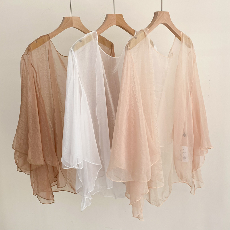 K1153 New style pure color chiffon cheongsam shawl outerwear for women in spring and autumn thin waistcoat shoulder sunscreen cardigan versatile