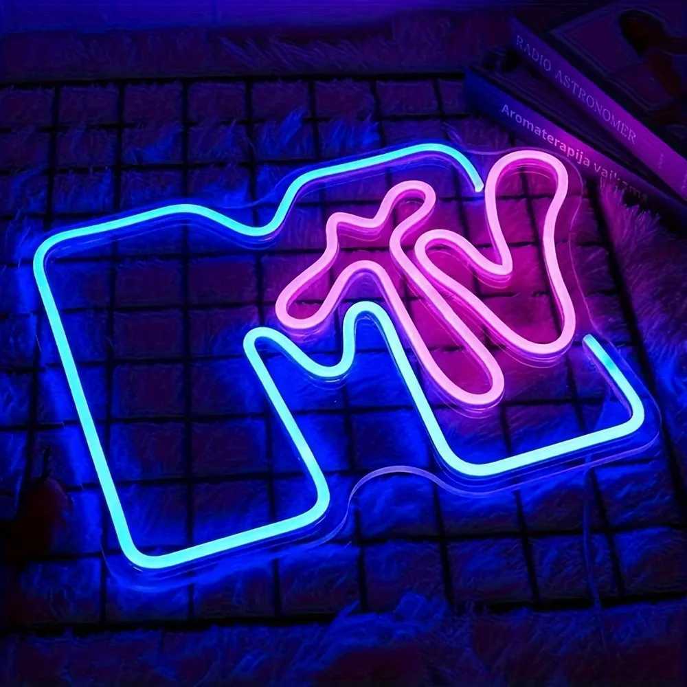 1pc MTV Neon Sign LED Wall Hanging Light USB Powered Plastic Music Television Decor for Bedroom Bar Restaurant XJ250626