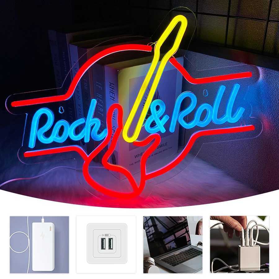 Rock Roll Music Neon Sign LED Guitar Icon USB Powered Used for Music Studio Live Music Recording Studio Background Decor. XJ250626