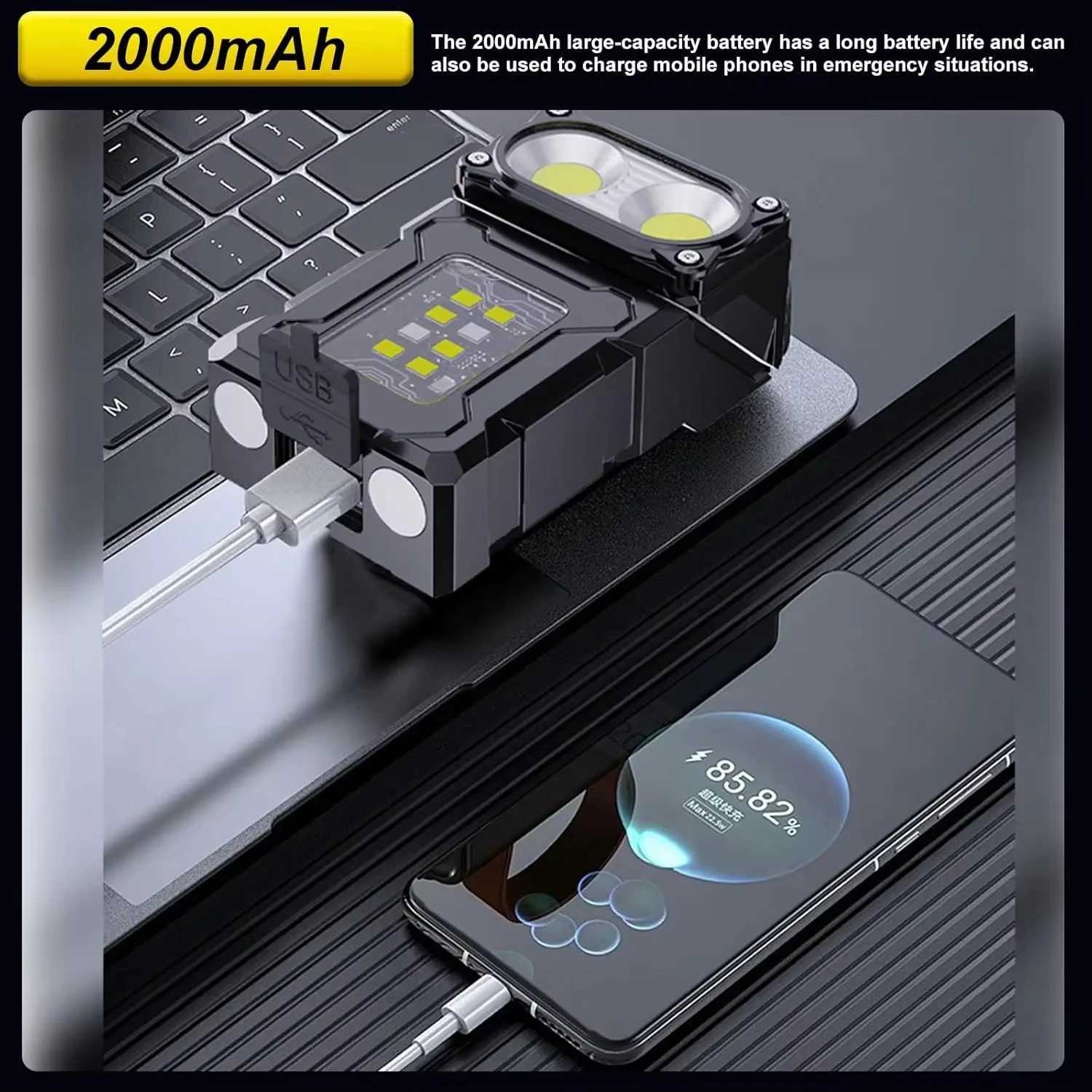 Mini Portable LED COB Flashlight Adjustable Rotatable Magnetic Torch USB Rechargeable Outdoor Torch Camping Emergency Lantern W250701