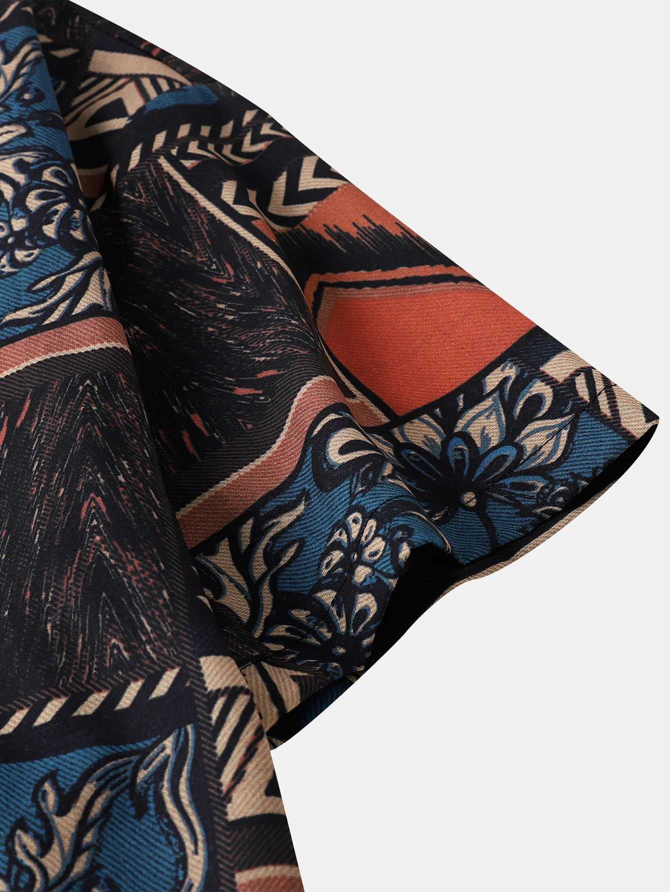 Bohemian style Mens Summer Short Sleeve Printed Shirt Thin Beach Clothing Casual W250627