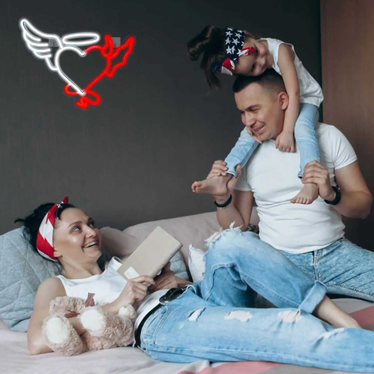 Heart Shape Angel Demon LED Neon Sign for Wall Decoration Glow Sign for Bedroom Home Bar Wedding Birthday Party Kids Room Gift XJ250626