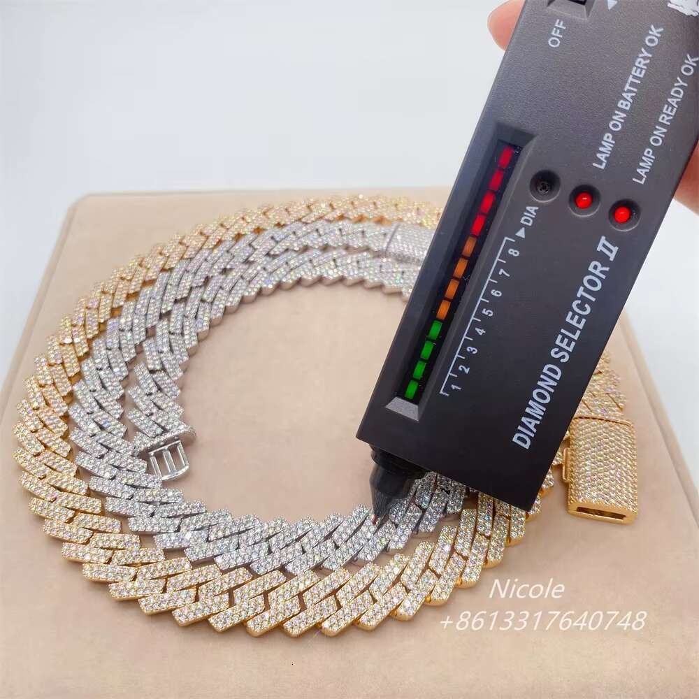 Hip Hop Jewelry 15mm 2 Rows 20 Inches Iced Out Diamond Miami Men 925 Sterling Silver Cuban Link Necklace