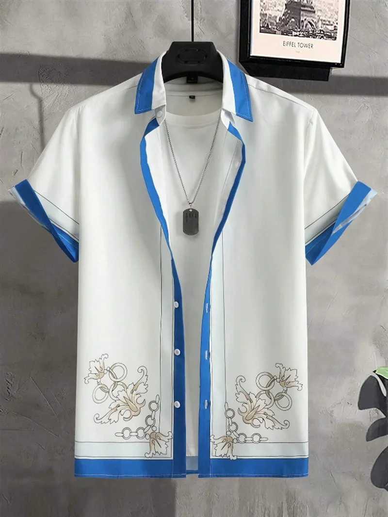 Summer Fashion Mens Shirt Hawaii Simple Lapel Print Daily Street Casual Lapel Mens Tops Large Size Mens Short-sleeved Shirt W250627