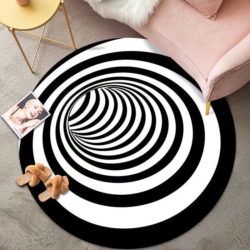 VIKAMA Swirl Tessellated Round Rug Living Room Ins Style Easy To Clean Modern Minimalist Black And White Carpet Home Decoration