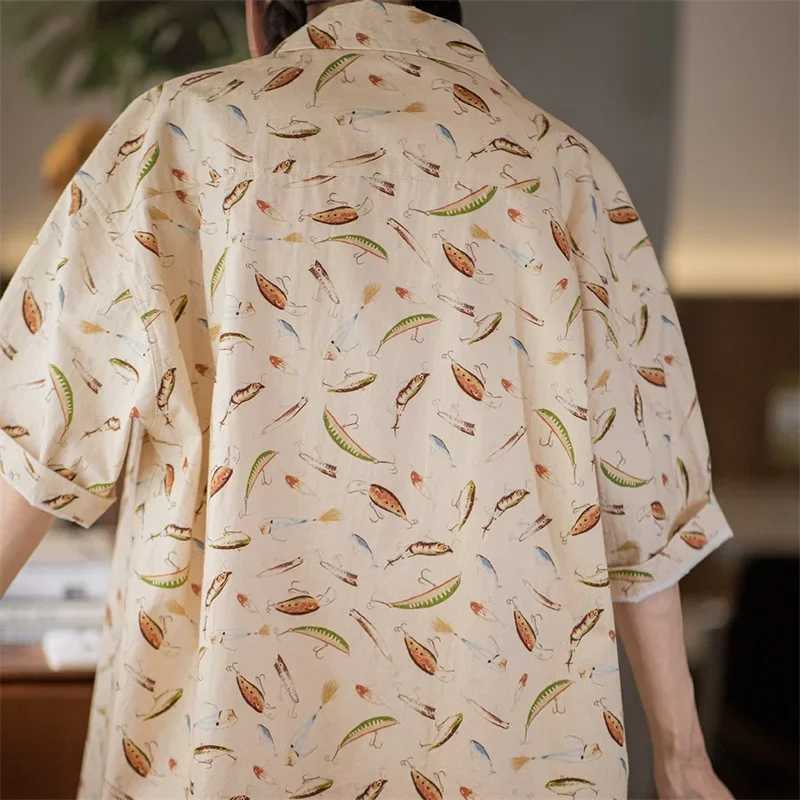 Maden Painted Short-sleeved Shirts Cotton Hawaiian Printed Half-sleeved Shirt for Men and Women Unisex Summer Loose Casual Tops W250627