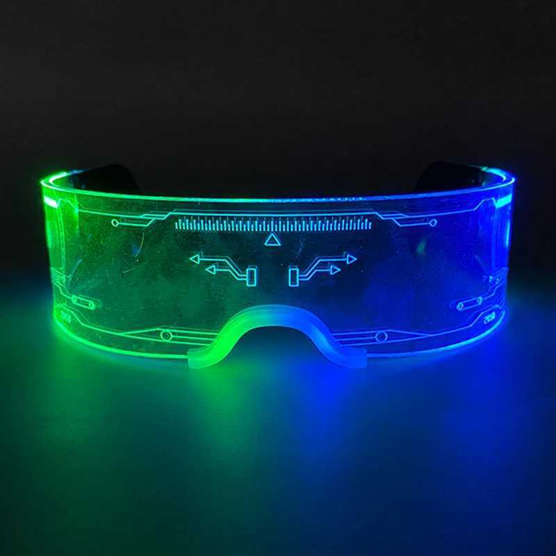 New Acrylic Luminous Glowing Cyberpunk Glasses LED Light Up Halloween Party Skull Glasses Bar Club Props Neon Glasses SuppliesXJ250626