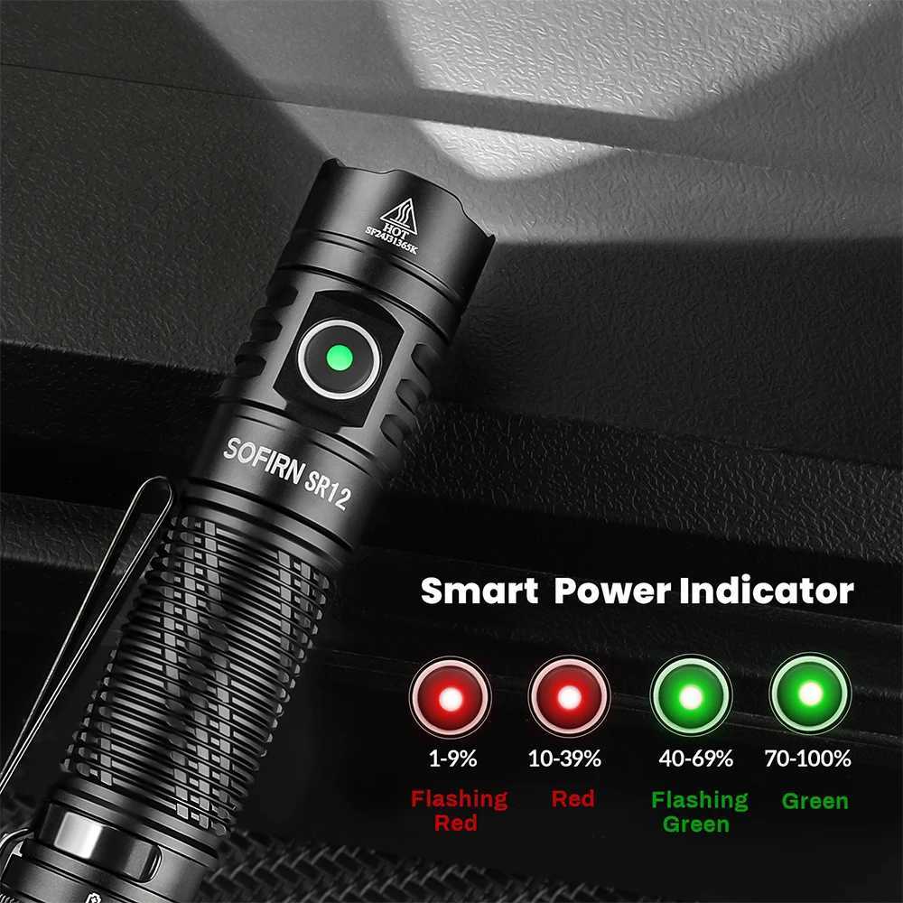 Sofirn SR12 EDC Flashlight 1450LM Powerful Light SFT25R LED 18650 USB C Rechargeable Torch IP68 Waterproof W250701