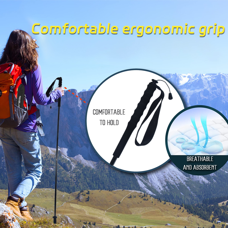 OKHEALING Collapsible Carbon Fiber Trekking Poles Ultra-light Off-road Cane Portable Walking Stick with EVA Handle for Hiking, Backpacking, Camping