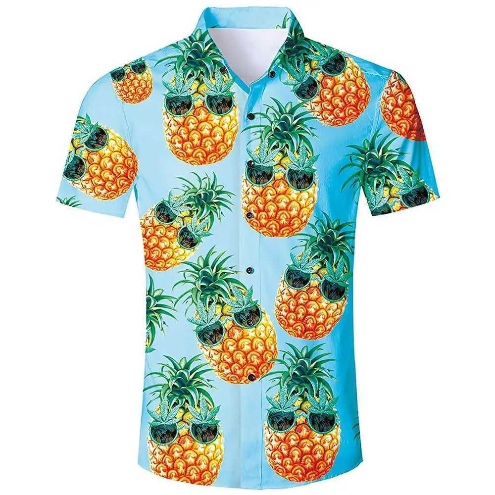 Funny Pineapple Shirts 3D Print Mens Beach Blouse Vocation Lapel Hawaiian Shirts Clothing Button Up W250627