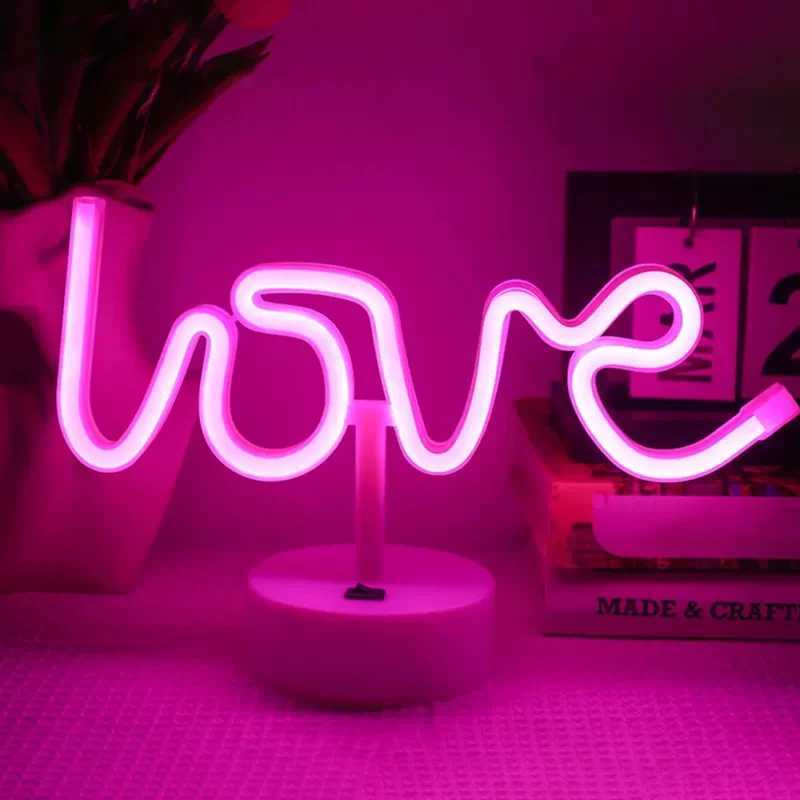 LOVE Neon Signs with Base LED Night Light Romantic Atmosphere Lamp for Wall for Lover Wedding Birthday Party Home Decor XJ250626
