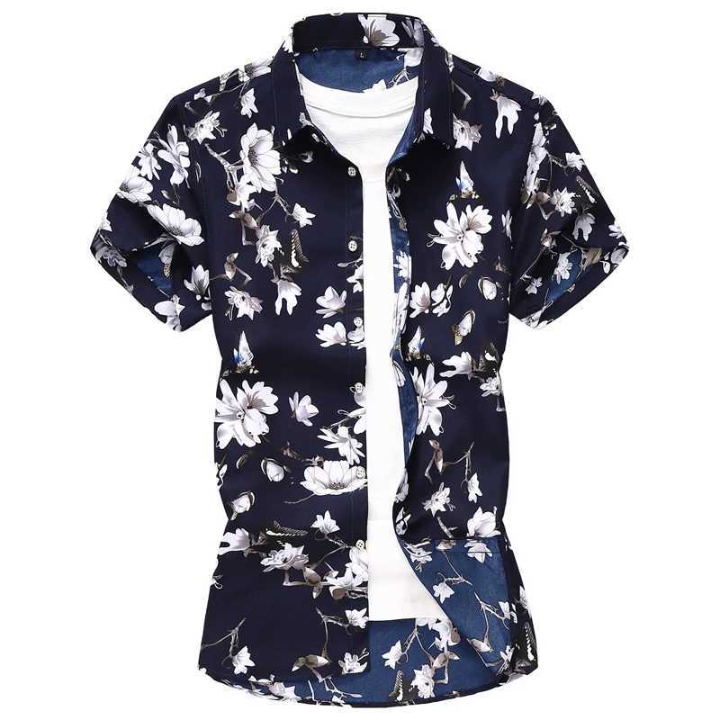 Summer Mens Shirts Printed Short-Sleeved Plus Size Youth Casual Short-Sleeved Floral Shirt M-7XL Code W250627