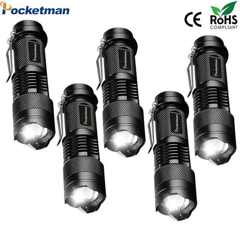 5 PCS Mini Brightest LED Flashlight Tactical Flashlights Powerful LED Torch Zoomable Flashlamp Powered by AA batteries or 14500 W250701