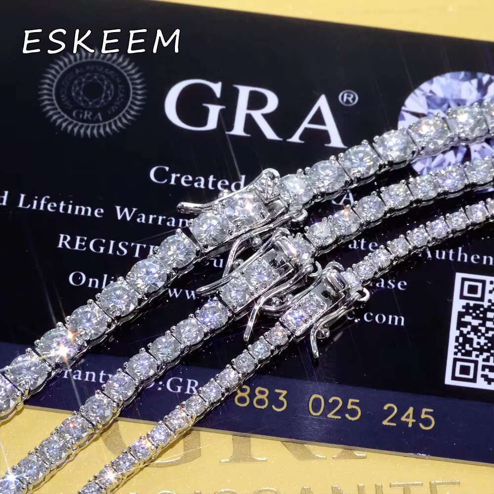 ESKEEM 925 Silver VVS D Color Moissanite 3/4/5/6mm Iced Out Shining Brilliant Tennis Necklace Pass Diamond Tester