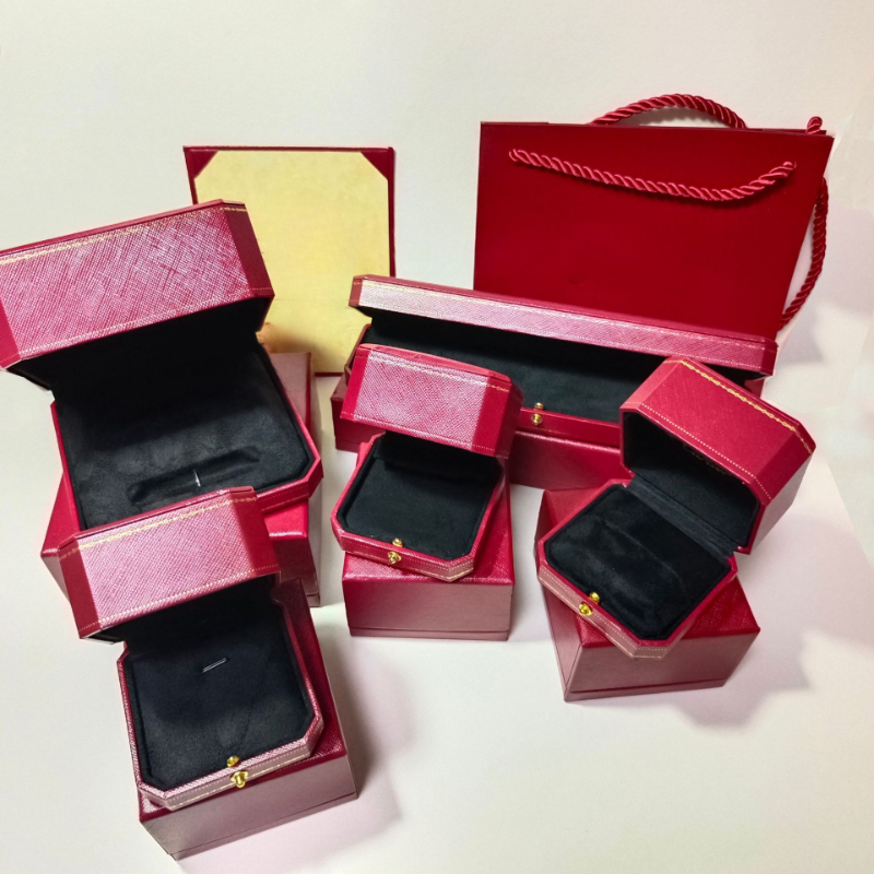 engagement ring box case red classic designer wedding jewelry necklace rings bangle cuff bracelet earrings boxes cases with paper bag