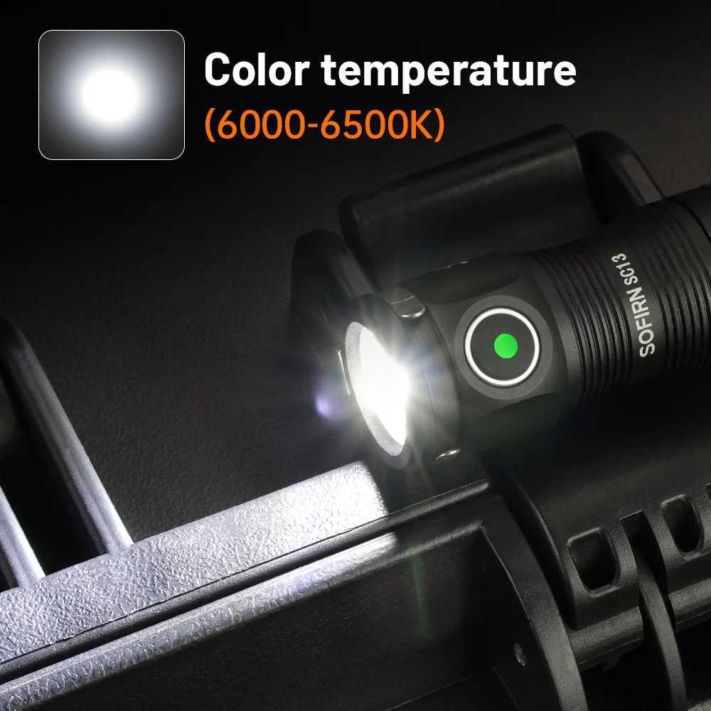 Sofirn Mini SC13 SST40 LED 1300lm Tactical 18350 Rechargeable Flashlight 6000K Keychain Emergency Torch LED Light with Magnetic W250701