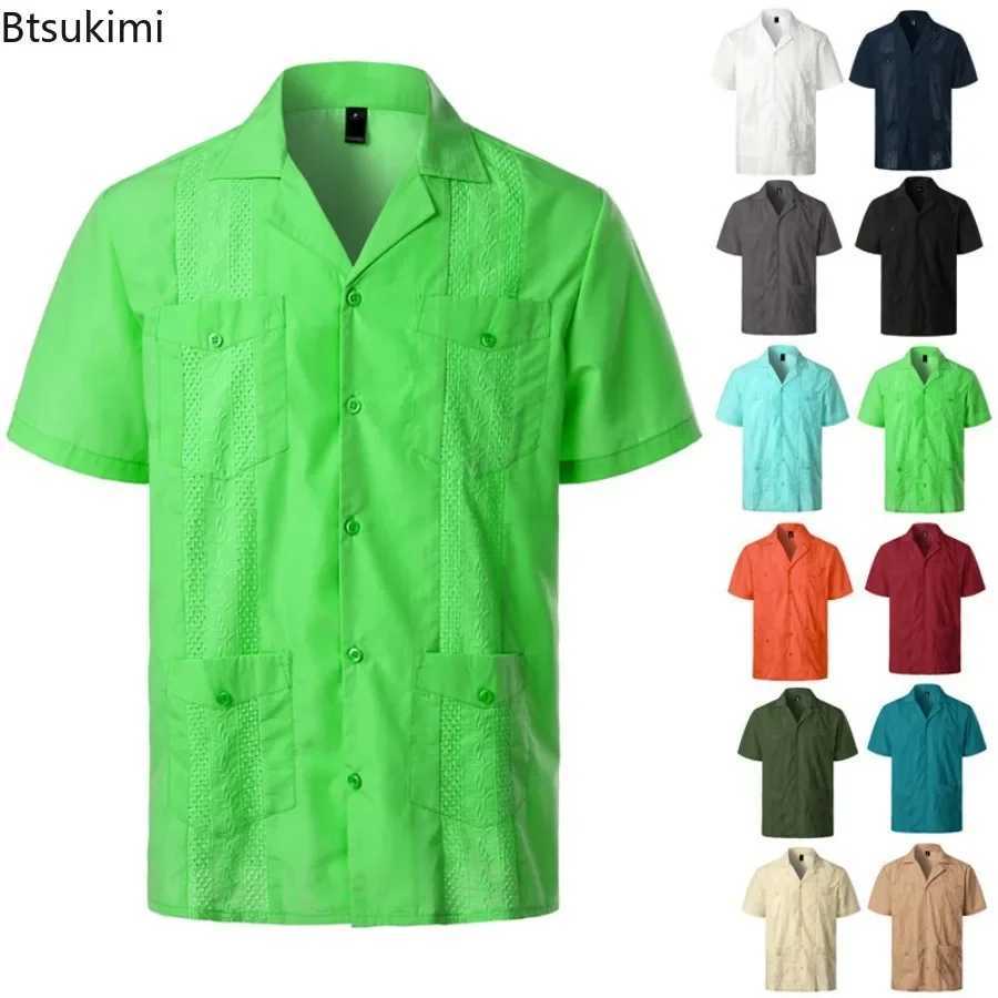 Summer New Mens Shirts Multi-pockets Lapel Short Sleeve Single Breasted Cardigan Male Casual Beach Shirts Traditional Costumes W250627