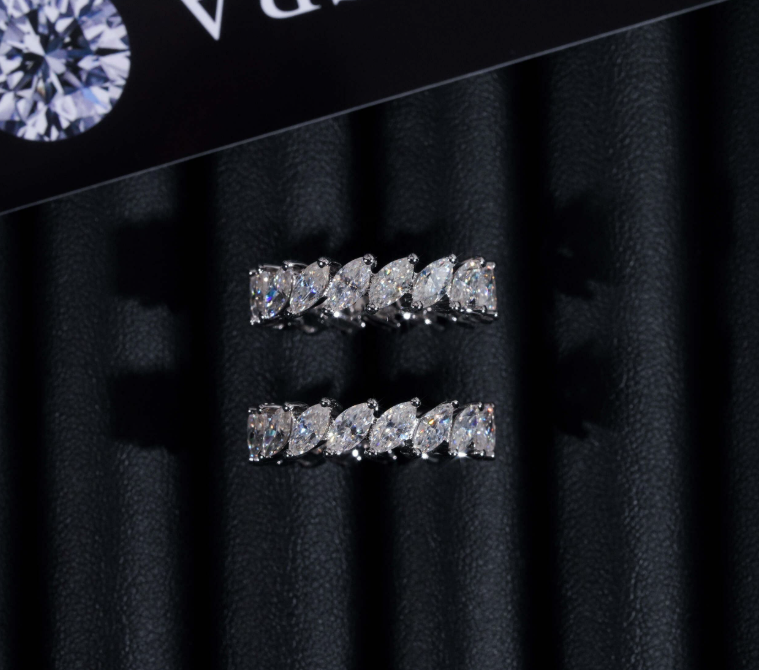 Pass Diamond Tester 925 Sterling Silver Marquise Hip Hop Eternity Band Moissanite Diamond Ring
