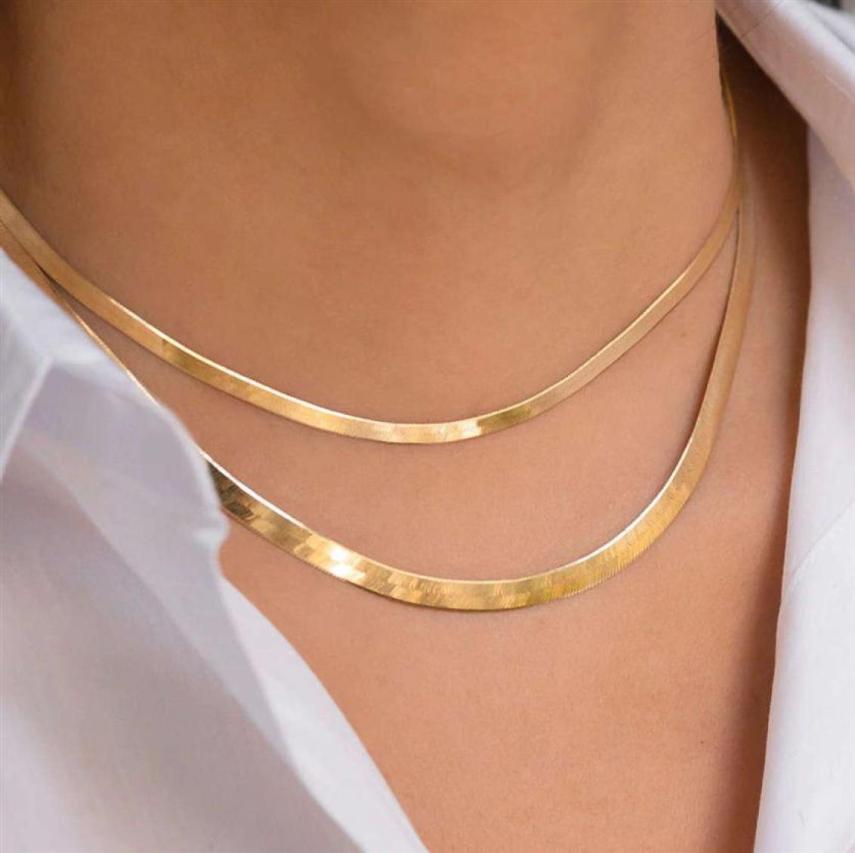 14K Gold Filled Stainls Steel Herringbone Chain Necklace Fashion Flat Chain Necklace for Women m 4mm Wide337m5446735