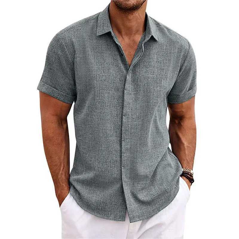 Mens Linen Short-sleeved T-shirt Loose Sweatshirt Solid Color Short-sleeved Cotton Linen Shirt Beach Large Size Shirt W250627