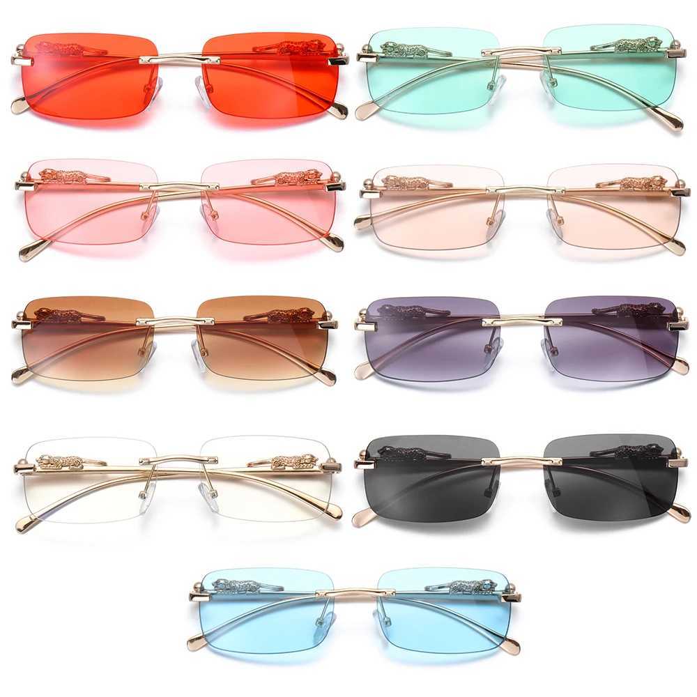 Square Rimless Sunglasses Women Men Cut Edge Golden Leopard Small Frame Sun Glasses Designer Retro Shade Eyewear UV400 oculos U250627