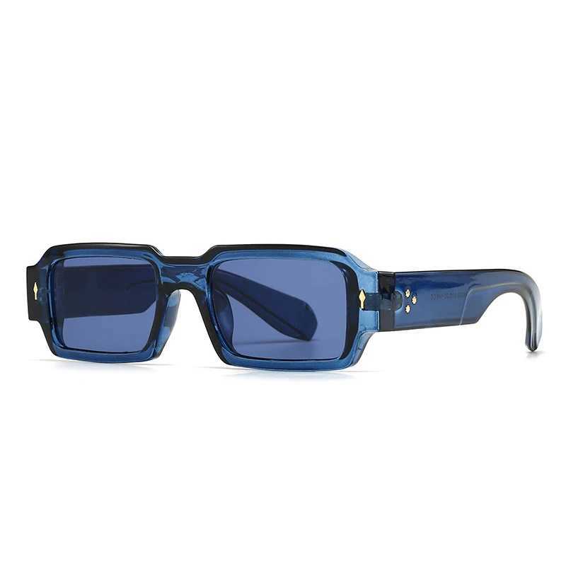SO EI Ins Popular Fashion Square Women Rivets Sunglasses Vintage Punk Men Trending Shades UV400 Blue Green Sun Glasses U250627