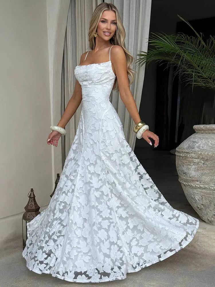 Mozision Spaghetti Strap Backless Sexy Maxi Women Gown Fashion Off-shoulder Sleeveless Lace-up Evening Club Party Dress