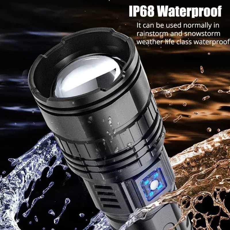 Ultra Bright Torch with Built-in Battery Flash Light Emergency Spotlights 5km 1500W Most Powerful LED Flashlights Tactical W250701