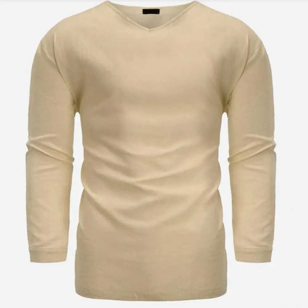 Cotton And Linen Men New 3/4 Sleeve Loose Solid Casual Large Pullover Shirt Leisure Summer Spring Long Sleeves Men Casual Shirt W250627