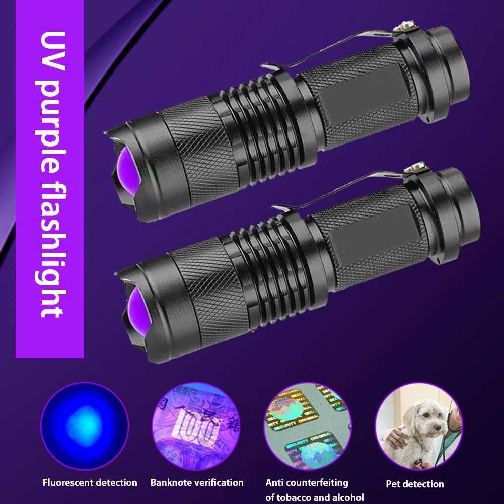 LED UV Flashlight 365/395nm Portable Mini Ultraviolet Torch Waterproof Zoomable Violet Light Pet Urine Scorpion Detector UV Lamp W250701