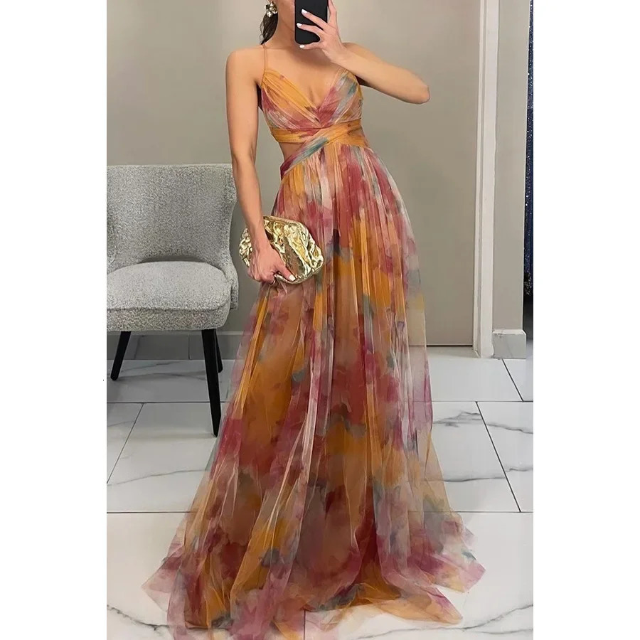 Hollow Fashion Loungewear Dress Women Summer Elegant Sleeveless V-Neck Party Dress Backless Lace-Up Simple Ladies Dress 250626