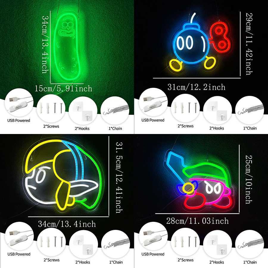 Neon Sign Anime Rick LED Neon Lights for Wall Decor Bomb LED Sign Anime Decor for Man Cave Bedroom Game Room Pickle Party XJ250626