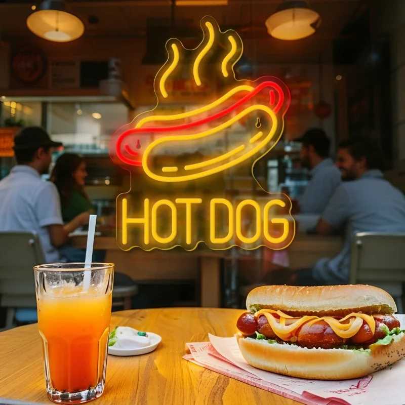 Hot Dog Neon Sign Adjustable Brightness LED Wall Hanging USB Switch Control Bedroom Restaurant Fast Food Shop Decor Unique GiftXJ250626