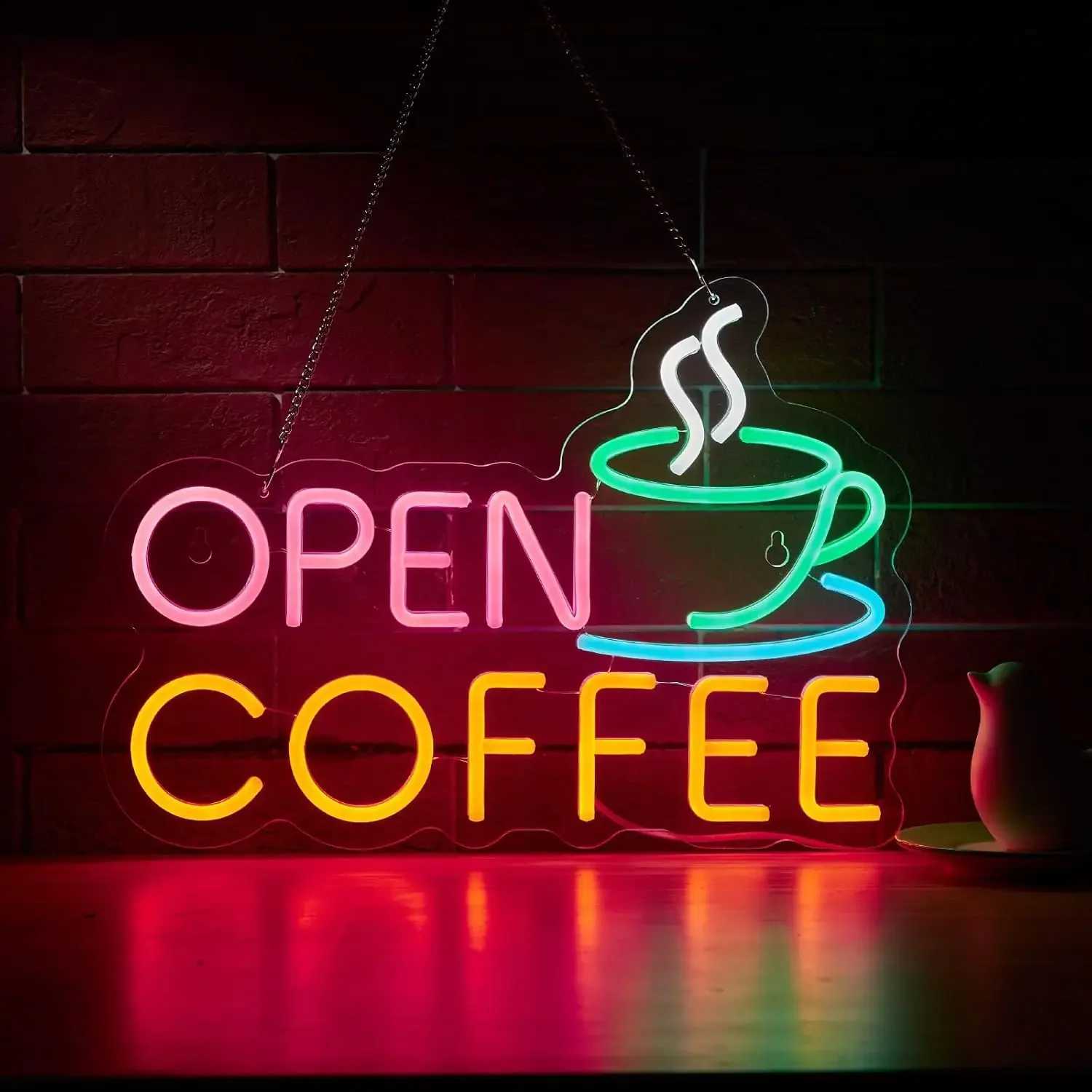 Coffee Open Neon Sign for Wall Decor Dimmable Business Shop LED Neon Light USB Powered Neon Art Signs Decor Gifts XJ250626