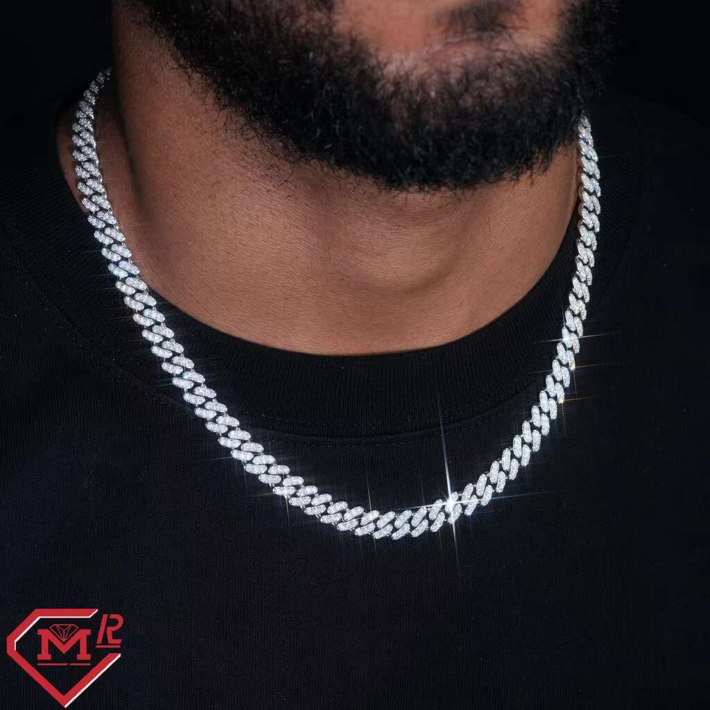 Super Shining Moissanite Cuban Chain Hiphop Necklace 8mm Custom Small Size Real 925 Silver Cuban Link Chain